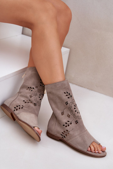Zazoo 3437 Sandali in suede color sabbia con stivaletti