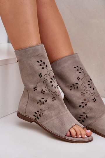 Zazoo 3437 Femminile Sandali in camoscio con uno stivale Al Castello beige 2