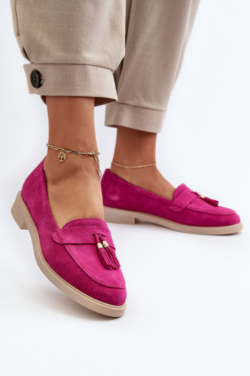 Zazoo 3420 Mocassini in suede fucsia con tacco largo