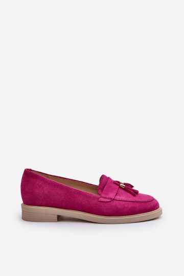 Zazoo 3420 Mocassini in suede fucsia con tacco largo 2