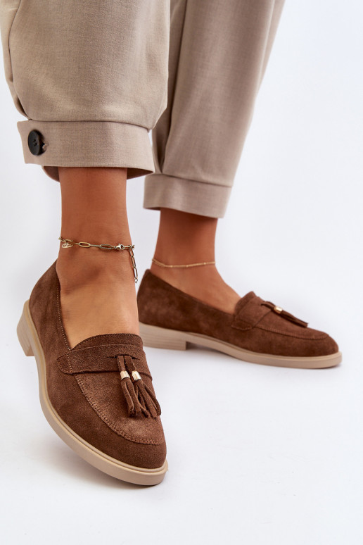 Zazoo 3420 Mocassini in pelle scamosciata Femminile con tacchi larghi colore marrone Zazoo 3420 Mocassini in pelle scamosciata Femminile con tacchi larghi colore marrone