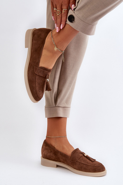 Zazoo 3420 Mocassini in pelle scamosciata Femminile con tacchi larghi colore marrone Zazoo 3420 Mocassini in pelle scamosciata Femminile con tacchi larghi colore marrone