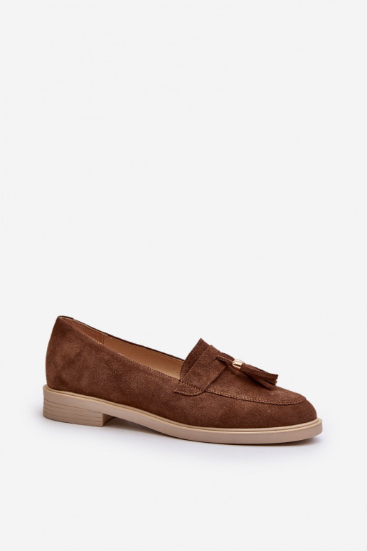 Zazoo 3420 Mocassini in pelle scamosciata Femminile con tacchi larghi colore marrone Zazoo 3420 Mocassini in pelle scamosciata Femminile con tacchi larghi colore marrone