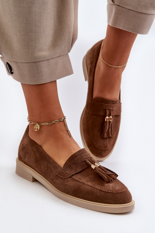 Zazoo 3420 Mocassini in pelle scamosciata Femminile con tacchi larghi colore marrone Zazoo 3420 Mocassini in pelle scamosciata Femminile con tacchi larghi colore marrone