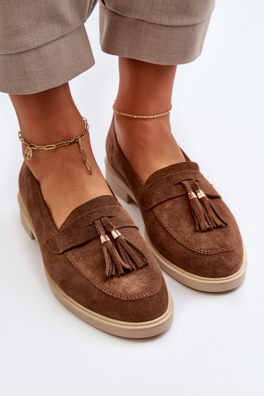 Zazoo 3420 Mocassini in pelle scamosciata Femminile con tacchi larghi colore marrone Zazoo 3420 Mocassini in pelle scamosciata Femminile con tacchi larghi colore marrone