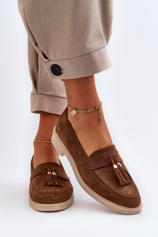 Zazoo 3420 Mocassini in pelle scamosciata Femminile con tacchi larghi colore marrone Zazoo 3420 Mocassini in pelle scamosciata Femminile con tacchi larghi colore marrone