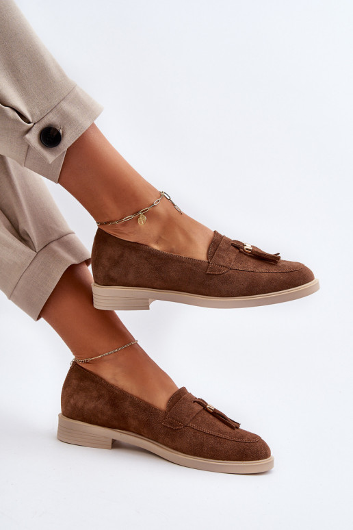 Zazoo 3420 Mocassini in pelle scamosciata Femminile con tacchi larghi colore marrone Zazoo 3420 Mocassini in pelle scamosciata Femminile con tacchi larghi colore marrone