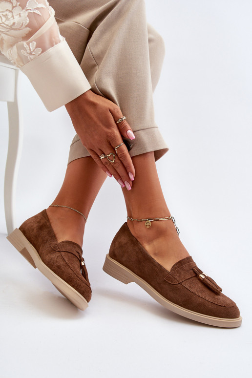 Zazoo 3420 Mocassini in pelle scamosciata Femminile con tacchi larghi colore marrone Zazoo 3420 Mocassini in pelle scamosciata Femminile con tacchi larghi colore marrone