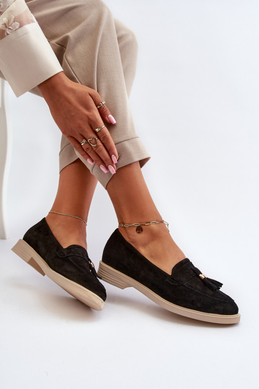 Zazoo 3420 Mocassini in pelle scamosciata Femminile con tacchi larghi colore nero Zazoo 3420 Mocassini in pelle scamosciata Femminile con tacchi larghi colore nero