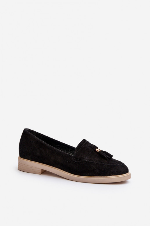 Zazoo 3420 Mocassini in pelle scamosciata Femminile con tacchi larghi colore nero Zazoo 3420 Mocassini in pelle scamosciata Femminile con tacchi larghi colore nero