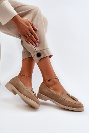 Zazoo 3420 Mocassini in suede color sabbia con tacco largo 2