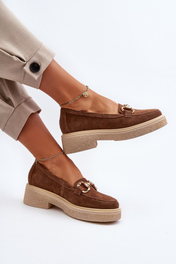 Zazoo 3429 Mocassini in suede marroni con ornamenti 2