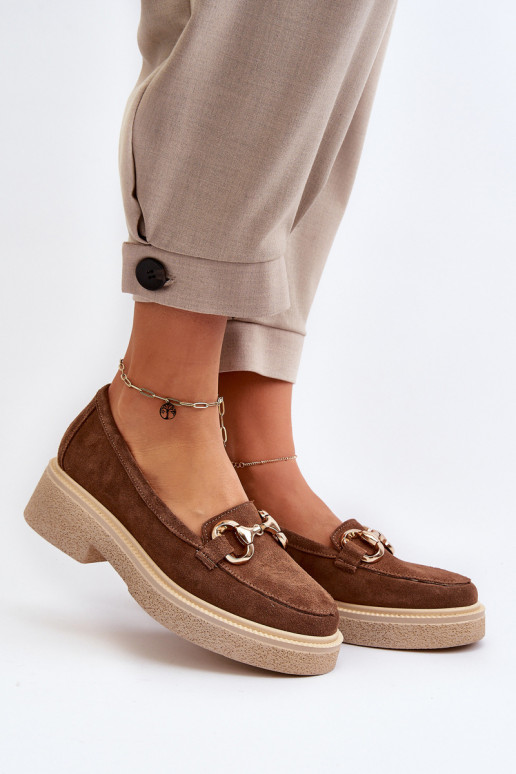 Zazoo 3429 Mocassini in pelle scamosciata Femminile con ornamenti colore marrone Zazoo 3429 Mocassini in pelle scamosciata Femminile con ornamenti colore marrone