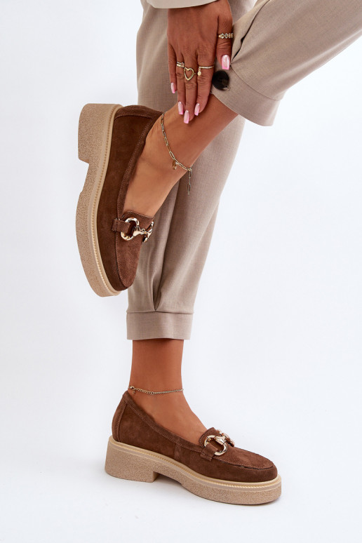 Zazoo 3429 Mocassini in pelle scamosciata Femminile con ornamenti colore marrone Zazoo 3429 Mocassini in pelle scamosciata Femminile con ornamenti colore marrone