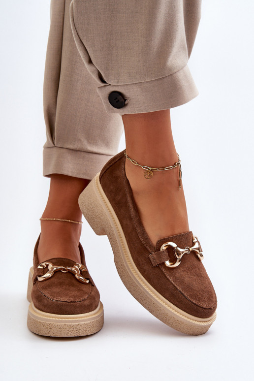 Zazoo 3429 Mocassini in pelle scamosciata Femminile con ornamenti colore marrone Zazoo 3429 Mocassini in pelle scamosciata Femminile con ornamenti colore marrone