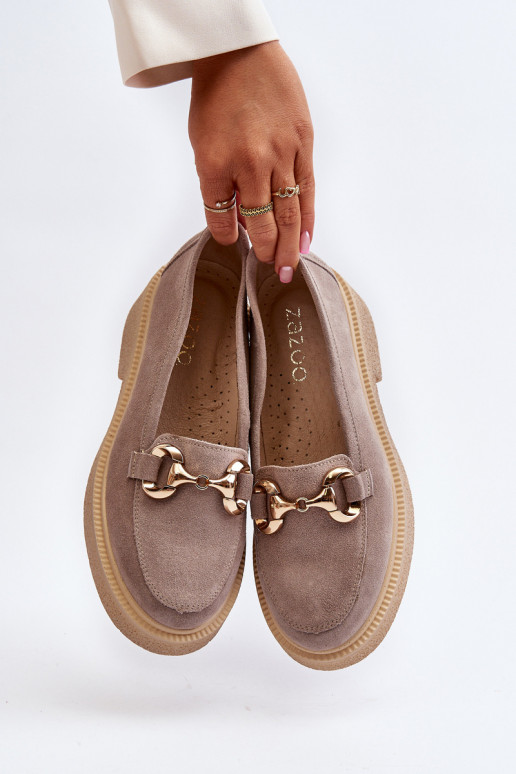 Zazoo 3429 Mocassini in pelle scamosciata Femminile con ornamenti colore marrone Zazoo 3429 Mocassini in pelle scamosciata Femminile con ornamenti colore marrone