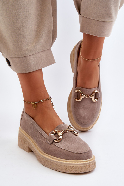 Zazoo 3429 Mocassini in pelle scamosciata Femminile con ornamenti colore cappuccino Zazoo 3429 Mocassini in pelle scamosciata Femminile con ornamenti colore cappuccino