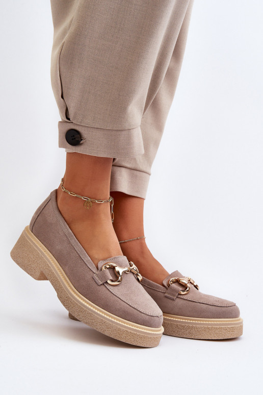 Zazoo 3429 Mocassini in pelle scamosciata Femminile con ornamenti colore cappuccino Zazoo 3429 Mocassini in pelle scamosciata Femminile con ornamenti colore cappuccino