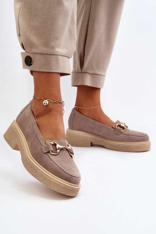 Zazoo 3429 Mocassini in pelle scamosciata Femminile con ornamenti colore cappuccino Zazoo 3429 Mocassini in pelle scamosciata Femminile con ornamenti colore cappuccino