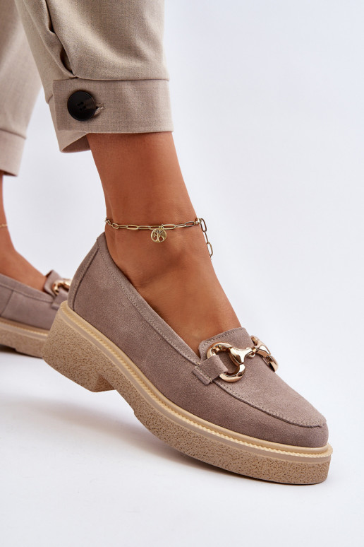 Zazoo 3429 Mocassini in pelle scamosciata Femminile con ornamenti colore cappuccino Zazoo 3429 Mocassini in pelle scamosciata Femminile con ornamenti colore cappuccino