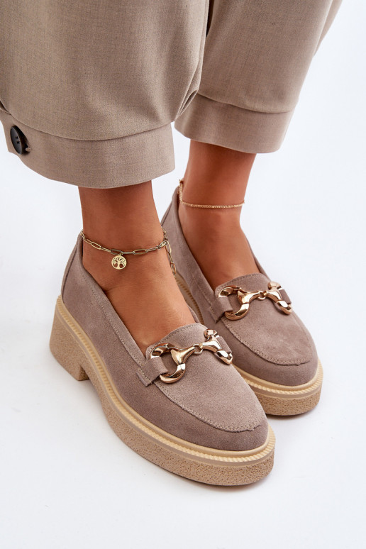 Zazoo 3429 Mocassini in pelle scamosciata Femminile con ornamenti colore cappuccino Zazoo 3429 Mocassini in pelle scamosciata Femminile con ornamenti colore cappuccino