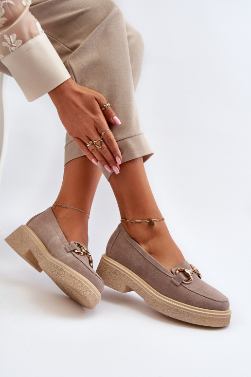 Zazoo 3429 Mocassini in pelle scamosciata Femminile con ornamenti colore cappuccino Zazoo 3429 Mocassini in pelle scamosciata Femminile con ornamenti colore cappuccino