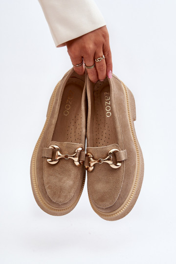 Zazoo 3429 Mocassini in suede color sabbia con ornamenti 2