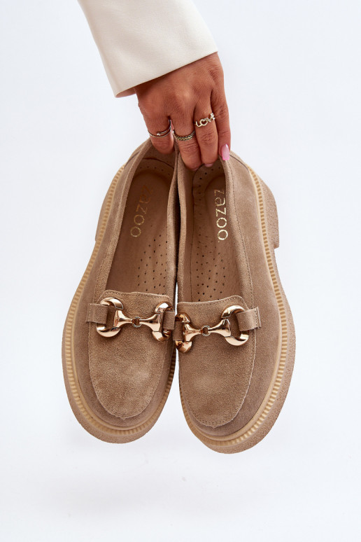 Zazoo 3429 Mocassini in pelle scamosciata Femminile con ornamenti beige Zazoo 3429 Mocassini in pelle scamosciata Femminile con ornamenti beige