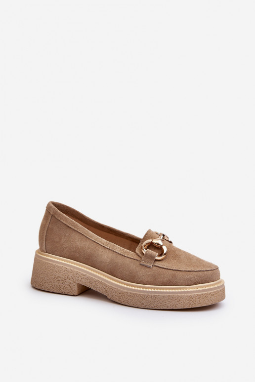 Zazoo 3429 Mocassini in pelle scamosciata Femminile con ornamenti beige Zazoo 3429 Mocassini in pelle scamosciata Femminile con ornamenti beige