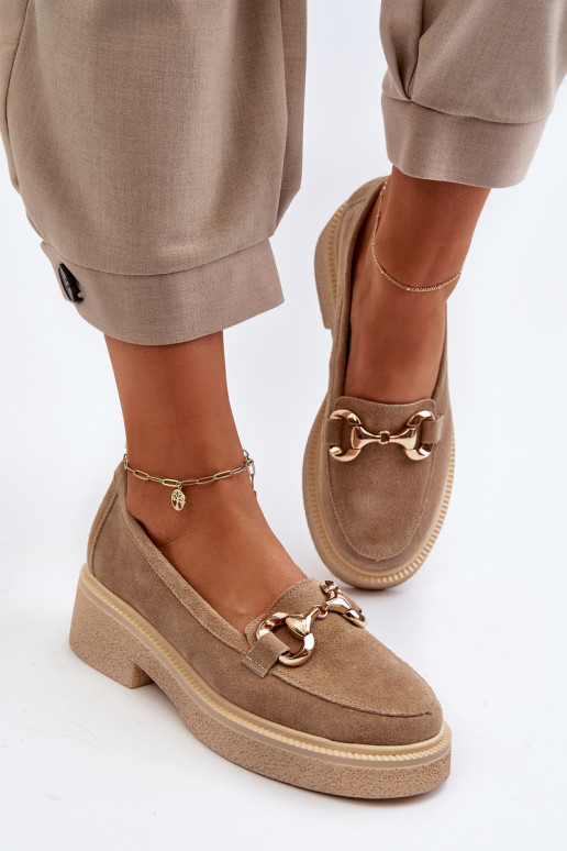 Zazoo 3429 Mocassini in pelle scamosciata Femminile con ornamenti beige Zazoo 3429 Mocassini in pelle scamosciata Femminile con ornamenti beige