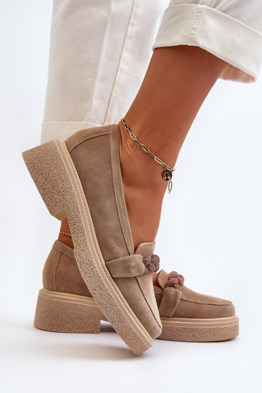 Zazoo 3429/IN Mocassini eleganti in camoscio con ornamenti beige Zazoo 3429/IN Mocassini eleganti in camoscio con ornamenti beige