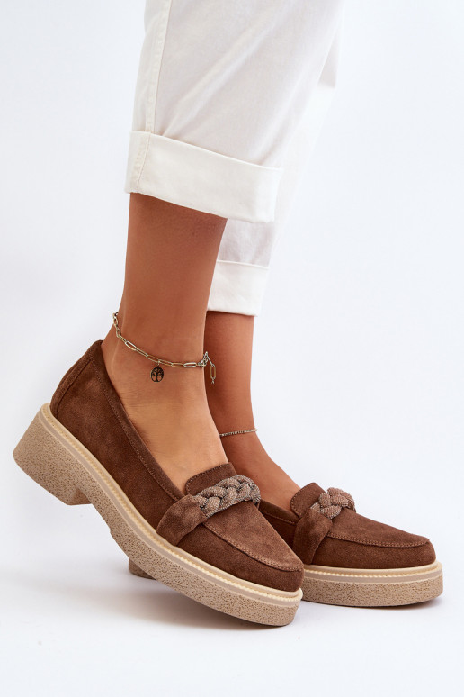 Zazoo 3429/IN Mocassini eleganti in camoscio con ornamenti colore marrone