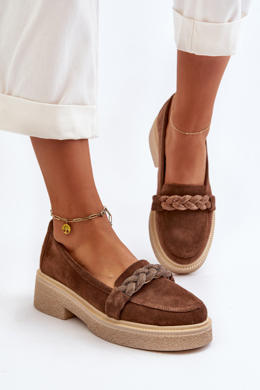 Zazoo 3429/IN Mocassini eleganti in camoscio con ornamenti colore marrone