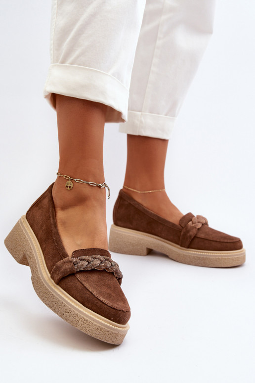 Zazoo 3429/IN Mocassini eleganti in camoscio con ornamenti colore marrone