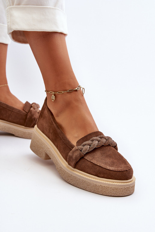 Zazoo 3429/IN Mocassini eleganti in camoscio con ornamenti colore marrone