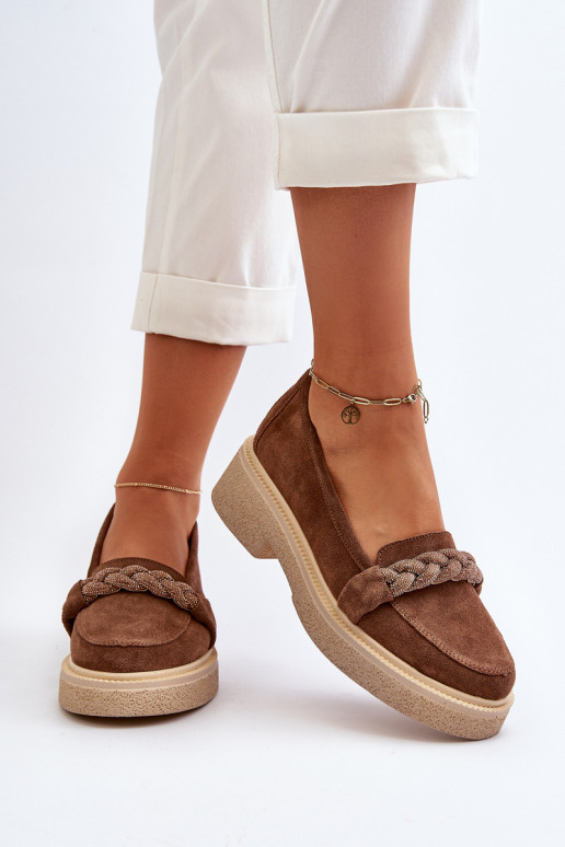 Zazoo 3429/IN Mocassini eleganti in camoscio con ornamenti colore marrone