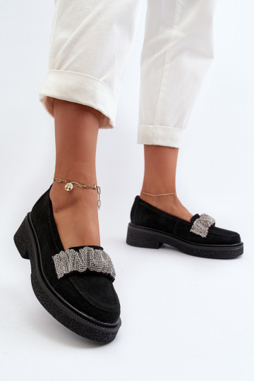 Zazoo 3419 mocassini da donna dalla pelle scamosciata Con nastro decorativo colore nero