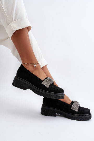 Zazoo 3419 Mocassini in suede neri con nastro decorativo 2
