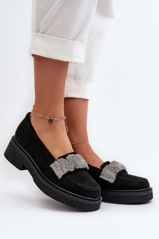 Zazoo 3419 mocassini da donna dalla pelle scamosciata Con nastro decorativo colore nero