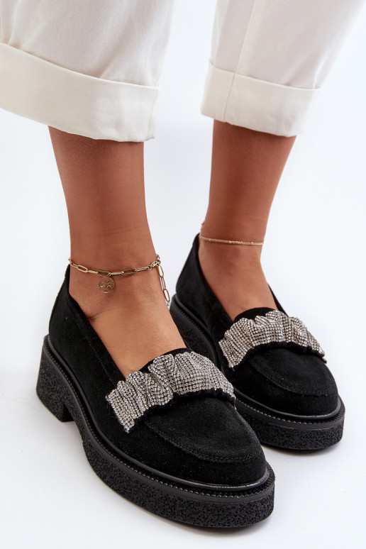 Zazoo 3419 mocassini da donna dalla pelle scamosciata Con nastro decorativo colore nero