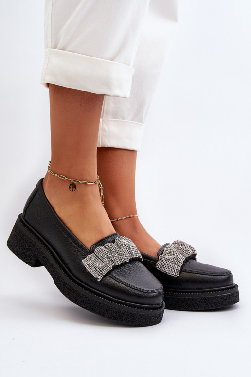 Zazoo 3419 mocassini da donna Pelle Con nastro decorativo colore nero Zazoo 3419 mocassini da donna Pelle Con nastro decorativo colore nero