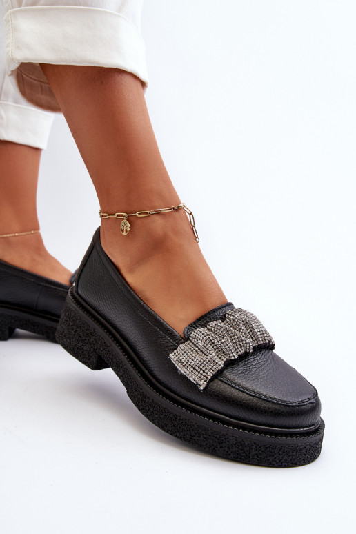 Zazoo 3419 mocassini da donna Pelle Con nastro decorativo colore nero Zazoo 3419 mocassini da donna Pelle Con nastro decorativo colore nero