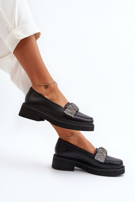 Zazoo 3419 mocassini da donna Pelle Con nastro decorativo colore nero Zazoo 3419 mocassini da donna Pelle Con nastro decorativo colore nero