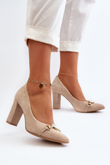Zazoo 2453/OS Scarpe in suede con tacco e cuoricini color cappuccino