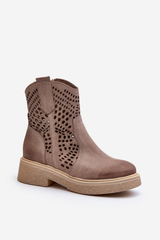 Zazoo 3470 Scarpe scamosciate Femminile con tacchi larghi con elementi traforati colore cappuccino Zazoo 3470 Scarpe scamosciate Femminile con tacchi larghi con elementi traforati colore cappuccino