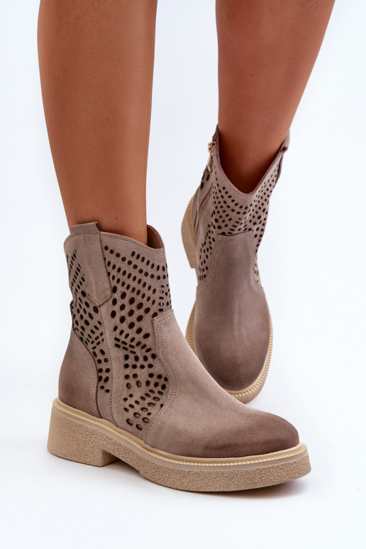 Zazoo 3470 Scarpe scamosciate Femminile con tacchi larghi con elementi traforati colore cappuccino Zazoo 3470 Scarpe scamosciate Femminile con tacchi larghi con elementi traforati colore cappuccino