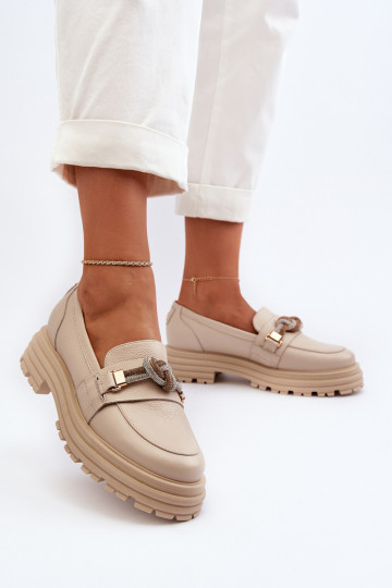 Pelle mocassini da donna con ornamenti Laura Messi 2780 beige