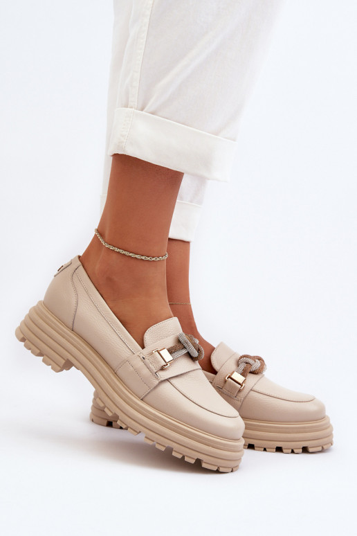 Pelle mocassini da donna con ornamenti Laura Messi 2780 beige Pelle mocassini da donna con ornamenti Laura Messi 2780 beige