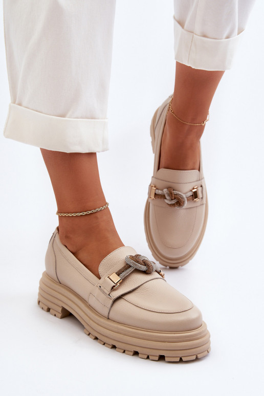 Pelle mocassini da donna con ornamenti Laura Messi 2780 beige Pelle mocassini da donna con ornamenti Laura Messi 2780 beige