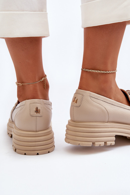 Pelle mocassini da donna con ornamenti Laura Messi 2780 beige Pelle mocassini da donna con ornamenti Laura Messi 2780 beige